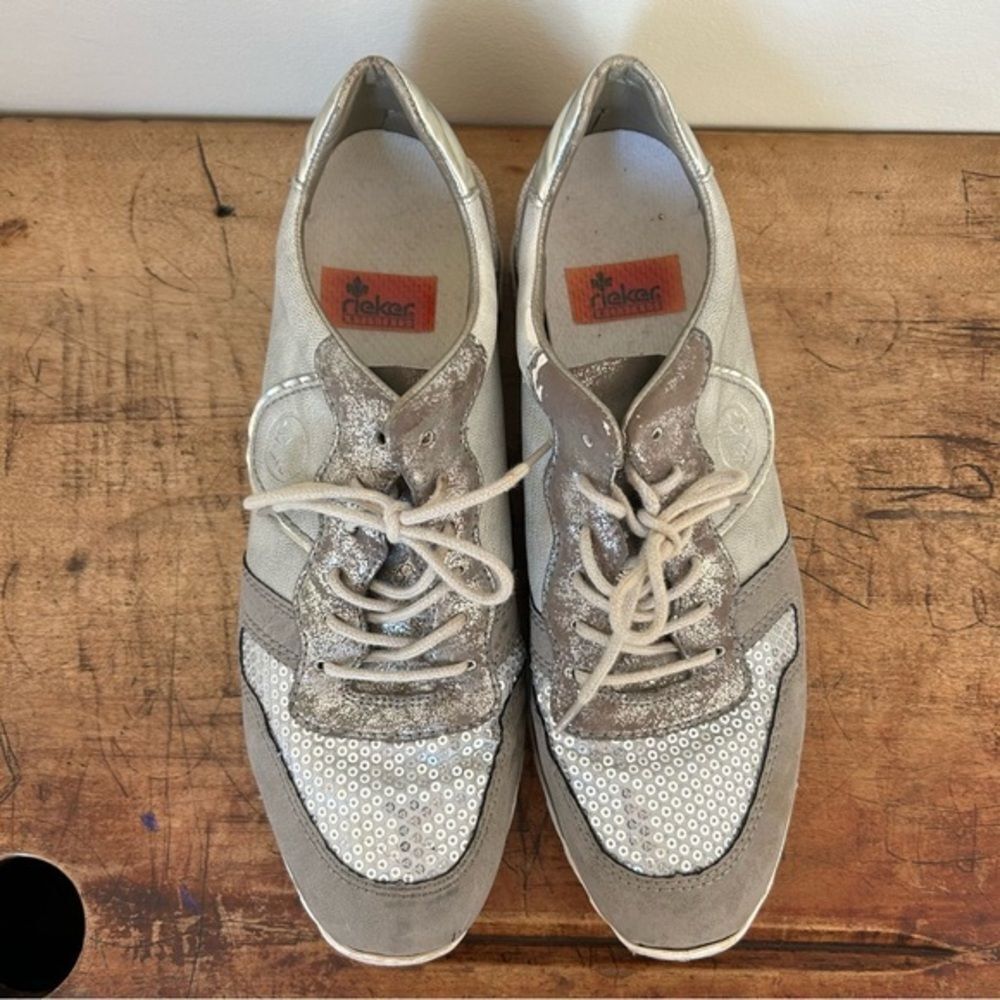 Rieker gray & silver preworn shoes women's sz 40 = US sz 9.5